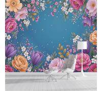 Papel Pintado Pared Panorámico Fotomurales Tulipanes Rosas Pintura Plantas De Dibujos Animados Sala De Estar Dormitorio 350X260Cm Murales De Pared Papel Pared