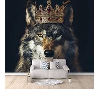 Papel Pintado Pared Panorámico Lobo 250 × 175 cm, Salón Dormitorio Papel pintado tejido no tejido Decoración de Pared decorativos Murales Póster Patrón De Lobo Con Corona Dorada
