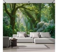 Papel Pintado Pared Panorámico Paisaje Forestal Árboles A Lo Largo Del Camino Soleado 300x210cm Fotomurales Seda, Murales Decoración de Pared, Póster Personalizado 3D Verde