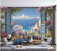 Papel Pintado Pared Panorámico Paisaje mediterráneo Ciudad Ocean Island 200x140cm Fotomurales Seda, Murales Decoración de Pared, Póster Personalizado 3DAzul
