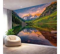 Papel Pintado Pared Panorámico Paisaje Natural Vista A La Montaña Lago, 400 x 280 cm Póster Gigante De Pared Personalizado 3D Para Salón Dormitorio, Vistoso Papel Pintado Tapiz De Pared Grande