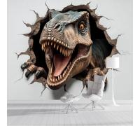 Papel Pintado Pared Panorámico Un Tiranosaurio Rex En 3D Irrumpe A Través De Una Pared. De Seda, Papel Pintado Fotográfico Con Estilo Agujero De Dinosaurio, 250x175cm Mural Panorámico Para Dormitorio