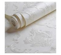 Papel Pintado Pared Papel Tapiz De Damasco En Relieve Blanco Cremoso For Dormitorio, Sala Estar, Fondo Con Estampado Floral, Texturizado 3D, Decoración Del Hogar para Mueble
