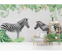 Papel Pintado Pared Paredes De Ladrillo Con Hojas Tropicales De Animales 300x210cm Fotomurales Decorativos Pared Infantil 3D Murales Dormitorio Salon -MIWEI Wallpaper-ZXY-37156