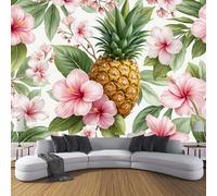 Papel Pintado Pared Piña Tropical Floral Papels Tapiz, Estilo Acuarela Murales Decoración De Pared, Rosa Fotomurales Para Salón Dormitorio Fondo de TV, 350x256cm