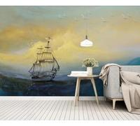 Papel Pintado Pared Pintura Al Óleo De Vela Marina Retro 200x140cm Fotomurales Decorativos Pared Infantil 3D Murales Dormitorio Salon -MIWEI Wallpaper-ZXY-01451