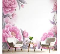 Papel Pintado Pared Pintura De Acuarela De Flores, 300x210cm Papel de Pared Panorámico Borde De Peonías Póster Gigante Fotomurales Decorativos Murales Para Salón Dormitorio Habitación De Niños, Rosa