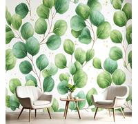 Papel Pintado Pared Plantas De Acuarela, 250x175cm Papel de Pared Panorámico Hojas De Eucalipto Póster Gigante Fotomurales Decorativos Murales Para Salón Dormitorio Habitación De Niños, Verde