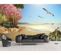Papel Pintado Pared Plantas Del Mar, Flores Y Pájaros Fotomurales 3D Papel Tapiz Moderno Dormitorio Murales -KX06351, 400x255cm