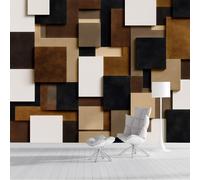Papel Pintado Pared Rectángulo De Bloque De Color Geometría Moderna, 300X210Cm Material De Seda Mural, Gris Parduzco Papel Tapiz 3D Adecuado Para Decoración Paredes Sala,Dormitorio