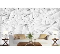 Papel Pintado Pared Relieve Blanco De Las Hojas De Las Plantas Fotomurales 3D Papel Tapiz Moderno Dormitorio Murales -KX01254, 300x210cm