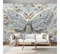 Papel Pintado Pared Relieve De Polilla Misteriosa En 3D Papel Pintado Efecto 3D Animales Bohemios Flores Salón Dormitorio Beige Fotomurales Tejido No Tejido Murales Decorativos Pared, 450X315Cm