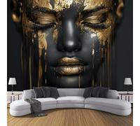 Papel Pintado Pared Retrato Femenino Africano En Oro Negro Papels Tapiz, Lujo Elegante Murales Decoración De Pared, Negro Fotomurales Para Salón Dormitorio Fondo de TV, 400x280cm