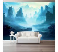 Papel Pintado Pared Tinta Lavada Profunda Concepción Artística, Azul Mural Autoadhesivo 250 x 175 cm（WxH Adhesivo Muebles Autoadhesivo Papeles Pintados para Dormitorio Salón Pasillo