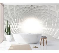 Papel Pintado Pared Túnel Espacial Abstracto 3D Papel Pintado Efecto 3D Arquitectura Moderna Salón Dormitorio Beige Blanco Fotomurales Tejido No Tejido Murales Decorativos Pared, 200X140Cm