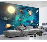 Papel Pintado Pared Universo Planeta Azul 400x280cm Mural Infantil Fotomurales 3D Papel Tapiz Decorativos -ZXCHEE-MZ03383