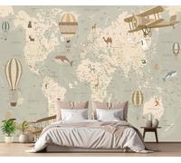 Papel Pintado Pared Vintage Cartoon Animales Mapa Del Mundo Fotomurales 3D Papel Tapiz Dormitorio Murales Wallpaper -ADD06-300cmX210cm