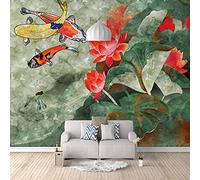 Papel Pintado Pared,Vintage Estanque Verde Hoja De Loto Flor Koi Pez Paisaje Gran Autoadhesivo Papel Pintado Despegar Y Pegar Papel De Contacto Desmontable Vinilo Mural Adecuado Para Dormitorio Deco