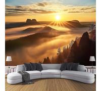 Papel Pintado Pared Vista Del Amanecer,300 × 210 Cm Material De Seda Mural,Color Naranja Papel Tapiz 3D Adecuado Para Decoración Paredes Sala, Dormitorio-Forest Hills