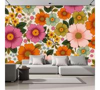 Papel Pintado Patrón Abstracto Margaritas Patrón Floral Retro 350 × 256 Cm Fotomurales Pared Seda Decorativos Murales Fotográfico De Paredes Salón Dormitorio Habitación De Los Niños Naranja