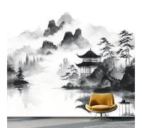 Papel pintado Patrón De Construcción Antiguo 250 x 175 cm, Estilo De Tinta China Póster fotográfico mural papel pintado decoración de pared sala de estar dormitorio habitación infantil, Negro Blanco