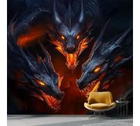Papel pintado Patrón De Dragón 250 x 175 cm, Dibujos Animados De Estilo Fantasía Oscura Póster fotográfico mural papel pintado decoración de pared sala de estar habitación infantil, Naranja Negro