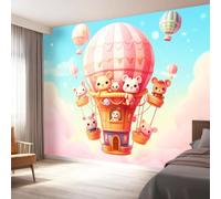 Papel pintado Patrón De Globo Aerostático De Animales, 400 x 280 cm Papel tapiz fotográfico personalizado no tejido para sala de estar, decoración de pared para habitación de niños Rosa Claro