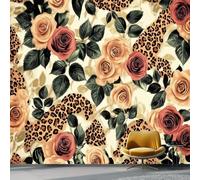 Papel pintado Patrón De Leopardo Y Rosa, 250 x 175 cm Estilo Retro Papel tapiz fotográfico personalizado no tejido para sala de estar y habitación infantil, Marrón Oscuro