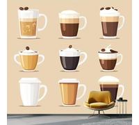 Papel pintado Patrón De Taza De Café, 300 x 210 cm Estilo De Póster Retro Papel tapiz fotográfico personalizado no tejido para sala de estar y habitación infantil, Marrón