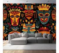 Papel pintado Patrones De Máscaras Tribales Africanas 250 x 175 cm Decoración de pared moderna, Estilo Tradicional Decorativo para dormitorio, sala de estar, habitación infantil, Vistoso