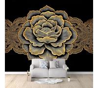 Papel Pintado Peonía Elegante Estilo Chino Dibujo Lineal Encaje 200 x 140 cm, Fotomural para Paredes Mural - Decoración de Pared para Salón Habitaciones Negro