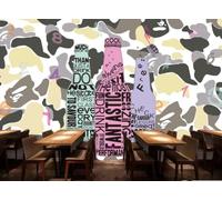 Papel Pintado Personalizado Graffiti Camuflaje Botella De Vidrio Música Bar Tema Postre Panadería Té De La Tarde Restaurante Occidental Fondo Pared Papel Tapiz Cafetería Mural,3D,150x105cm