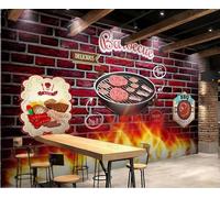 Papel Pintado Personalizado Llama Pared De Ladrillo Pintado A Mano Barbacoa Tema Cocina Té De La Tarde Restaurante Occidental Fondo Pared Papel Tapiz Cafetería Mural,3D,200x140cm