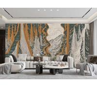 Papel Pintado Pintado A Mano Arte Pinos Montañas Agua Que Fluye Cascadas Pinturas De Paisajes TV Sofá Sala De Estar Fondo Pared Comedor Dormitorio Sala De Estudio Mural,3D,400x280cm