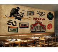Papel pintado pintado a mano con diseño de música retro, pintura decorativa, mural para cafetería y restaurante, 3D, 150 x 105 cm