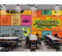 Papel Pintado Pintado A Mano Contenedor Personalizado Graffiti Carta Pintura Hamburguesa Tienda Postre Casa Bar Fondo Pared Restaurante Occidental Papel Pintado Café Mural,3D,250x175cm