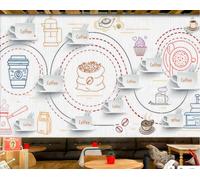 Papel Pintado Pintado A Mano Letras De Café Grano De Madera Casual Té De La Tarde Tienda De Postres Pared De Fondo Restaurante Occidental Papel Tapiz Café Mural,3D,150x105cm