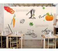 Papel Pintado Pintado A Mano Personalidad De Dibujos Animados Vegetal Graffiti Restaurante De Comida Rápida Té De La Tarde Cafetería Fondo Mural Restaurante Occidental Papel Pintado,3D,400x280cm