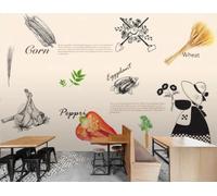 Papel Pintado Pintado A Mano Personalidad De Dibujos Animados Vegetal Graffiti Restaurante De Comida Rápida Té De La Tarde Cafetería Fondo Mural Restaurante Occidental Papel Pintado,3D,400x280cm