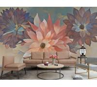 Papel Pintado Pintado A Mano Retro Pintura Al Óleo Tridimensional Gradiente Flor Roja Pintura De Paisaje TV Sofá Fondo Pared Dormitorio Sala De Estar Estudio Mural,3D,400x280cm