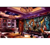 Papel Pintado Pintado A Mano Rock Graffiti Hip-Hop Música Tema Bar Restaurante Occidental Fondo Mural De Pared Té De La Tarde Cafetería Papel Pintado,3D,200x140cm