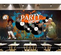 Papel Pintado Pintado A Mano Tendencia Hip-hop Graffiti Carta Cartel Música Bar Tienda De Bebidas Pared De Fondo Restaurante Occidental Papel Tapiz Café Mural,3D,350x245cm