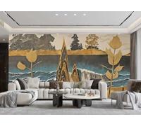 Papel Pintado Pintado A Mano Tinta Arte Montaña Agua Que Fluye Cascada Paisaje Pintura TV Sofá Sala De Estar Fondo Pared Restaurante Dormitorio Estudio Sala Mural,3D,150x105cm