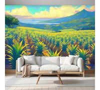 Papel Pintado Pintura Al Óleo Abstracta Efecto 3D Campos De Piña Hawaianos - Amarillo-Verde - Fotomurales Pared Decorativos Murales Fotográfico Decoración De Paredes (450 × 315 Cm)