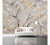 Papel pintado Pintura al óleo con patrón floral abstracto pintado no tejido 350 x 256 cm con diferentes Paredes en Baño, Sala de Estar, Dormitorio,Cocina Gris Amarillo