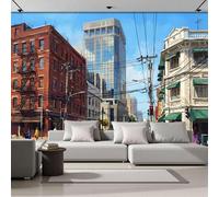 Papel Pintado Pintura Al Óleo Efecto 3D Paisaje Calles Arquitectura Tradicional Salón Dormitorio - Fotomurales Pared Tela de Seda Decorativos Murales Fotográfico de Paredes (350Anx256Al cm)