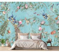 Papel Pintado Pintura Al Óleo Retro De Pavo Real Azul Fotomurales Decorativos Pared 3D Papel Tapiz Paredes Murales Wallpaper -MW252553-400cmx280cm