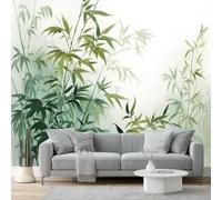 Papel Pintado Pintura Con Tinta Orientalbambú Verde Y Negro Ramas Y Hojas 3D Panorámico No Tejido - Fotomurales Decorativos Para Salón, Dormitorio Y Oficina - Diseño Moderno Pared Del Hogar