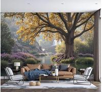 Papel Pintado Pintura De Paisaje De Fantasía Árboles, Lago, Arbustos De Flores Paisaje 400x280cm Fotomurales Seda, Realismo Papel Tapiz Grande Murales Fotográfico Moderno Decoración de Paredes