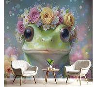 Papel Pintado Pintura Óleo Animal Efecto 3D Paisaje Rana De Corona Salón Dormitorio - Fotomurales Pared Tela de Seda Decorativos Murales Fotográfico de Paredes (250Anx175Al cm)